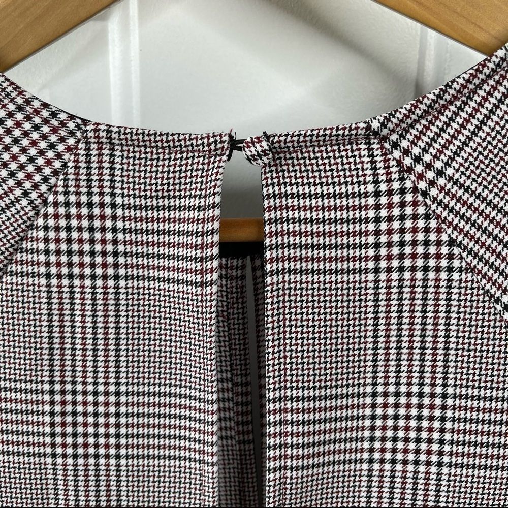 Topshop NEW Houndstooth Front Tie Plaid White Red Mini DresS Size 4 - Picture 8 of 16